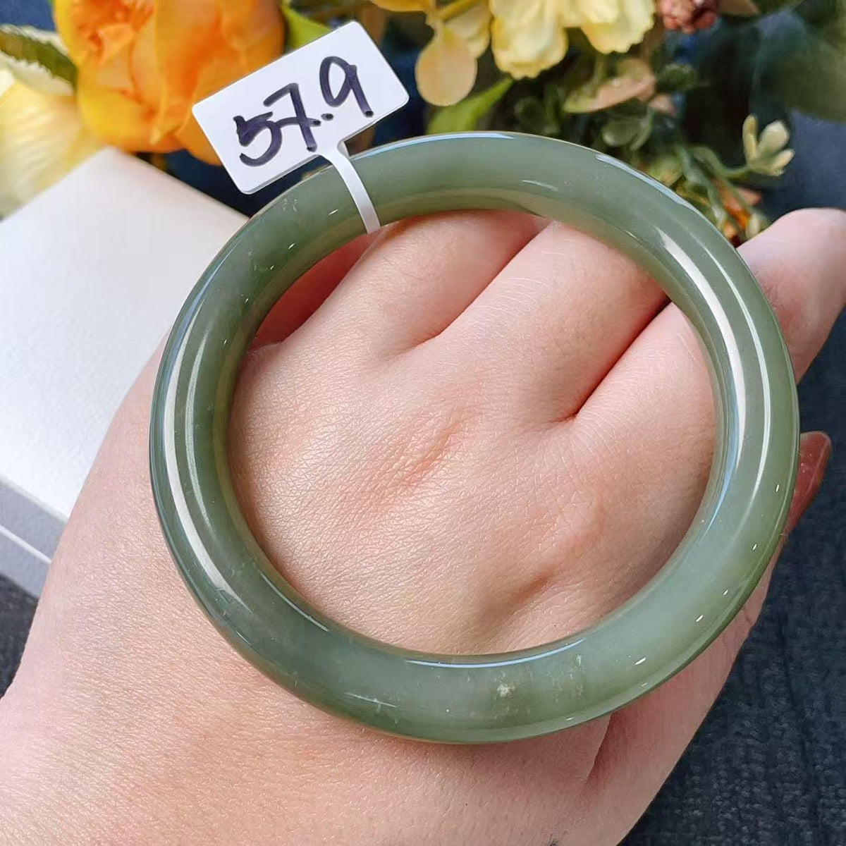 Certified Natural Green Jade Bangle , Iced Lake Green Nephrite Jade Bangle , 57-58mm Size Jade Bangle Bracelet