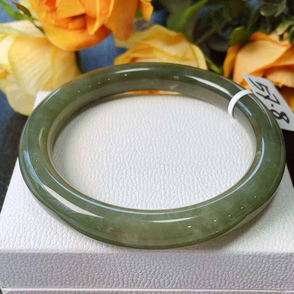 Certified Natural Green Jade Bangle , Iced Lake Green Nephrite Jade Bangle , 57-58mm Size Jade Bangle Bracelet