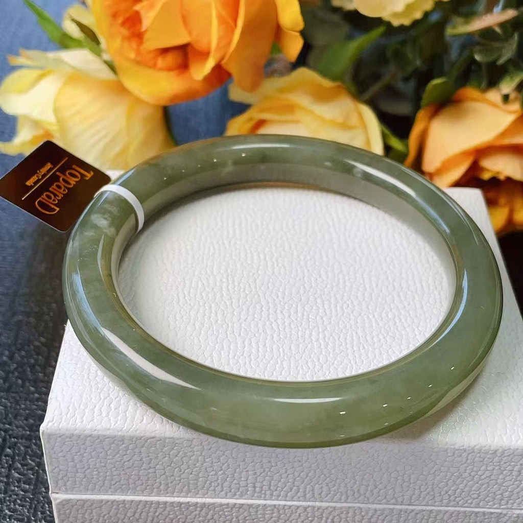 Certified Natural Green Jade Bangle , Iced Lake Green Nephrite Jade Bangle , 57-58mm Size Jade Bangle Bracelet