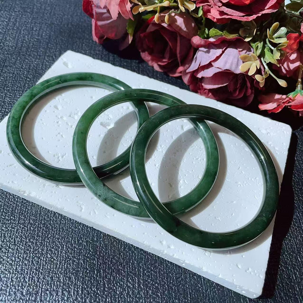 DEAL！Certified Natural Green Jade Slim Bangle, 55-61 Size Minimalist Bangle Bracelet, Dark Green Jade Bangle, Natural Jade Bangle Bracelet