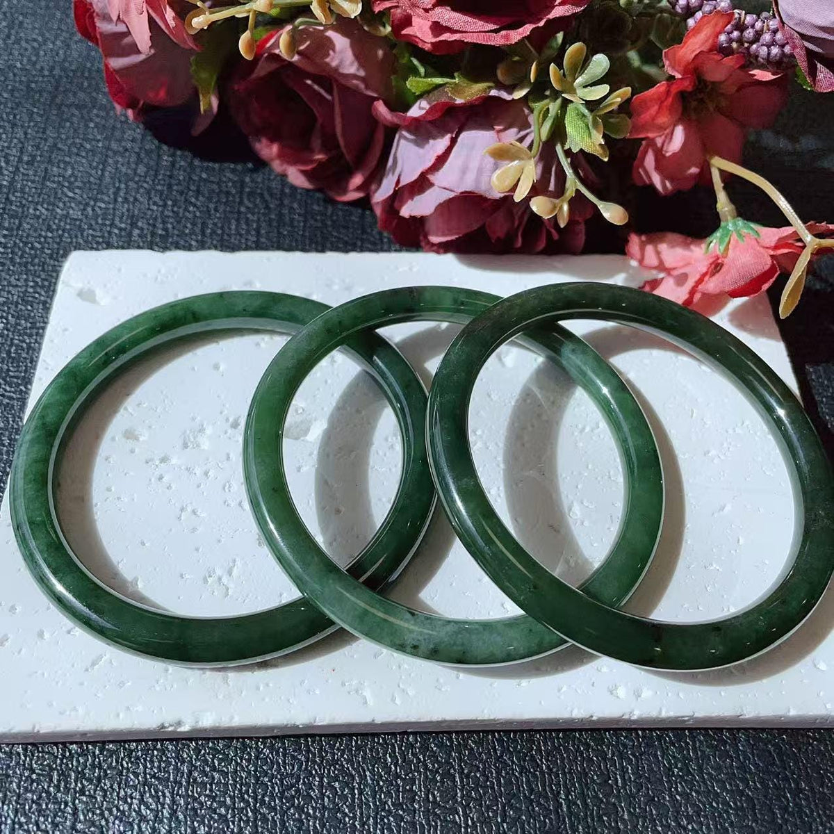 DEAL！Certified Natural Green Jade Slim Bangle, 55-61 Size Minimalist Bangle Bracelet, Dark Green Jade Bangle, Natural Jade Bangle Bracelet