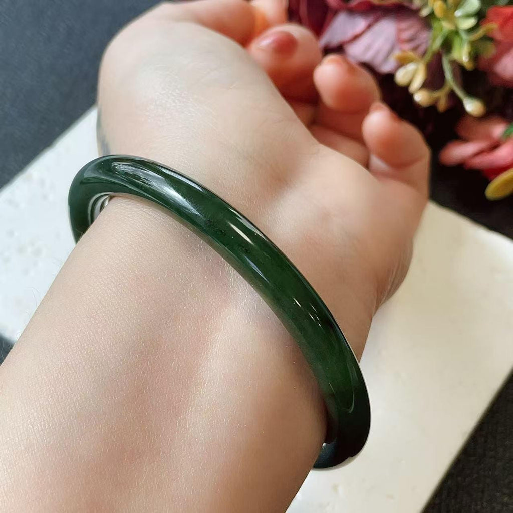 DEAL！Certified Natural Green Jade Slim Bangle, 55-61 Size Minimalist Bangle Bracelet, Dark Green Jade Bangle, Natural Jade Bangle Bracelet