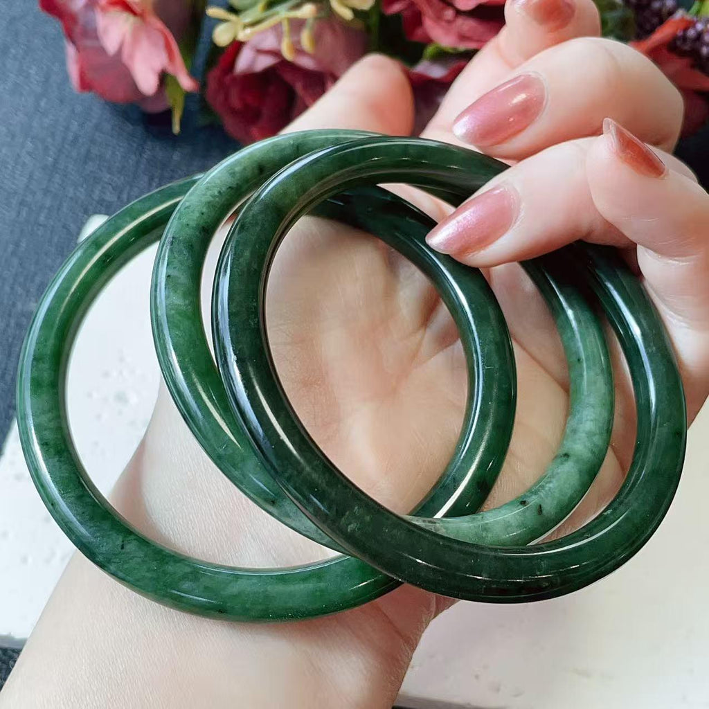 DEAL！Certified Natural Green Jade Slim Bangle, 55-61 Size Minimalist Bangle Bracelet, Dark Green Jade Bangle, Natural Jade Bangle Bracelet