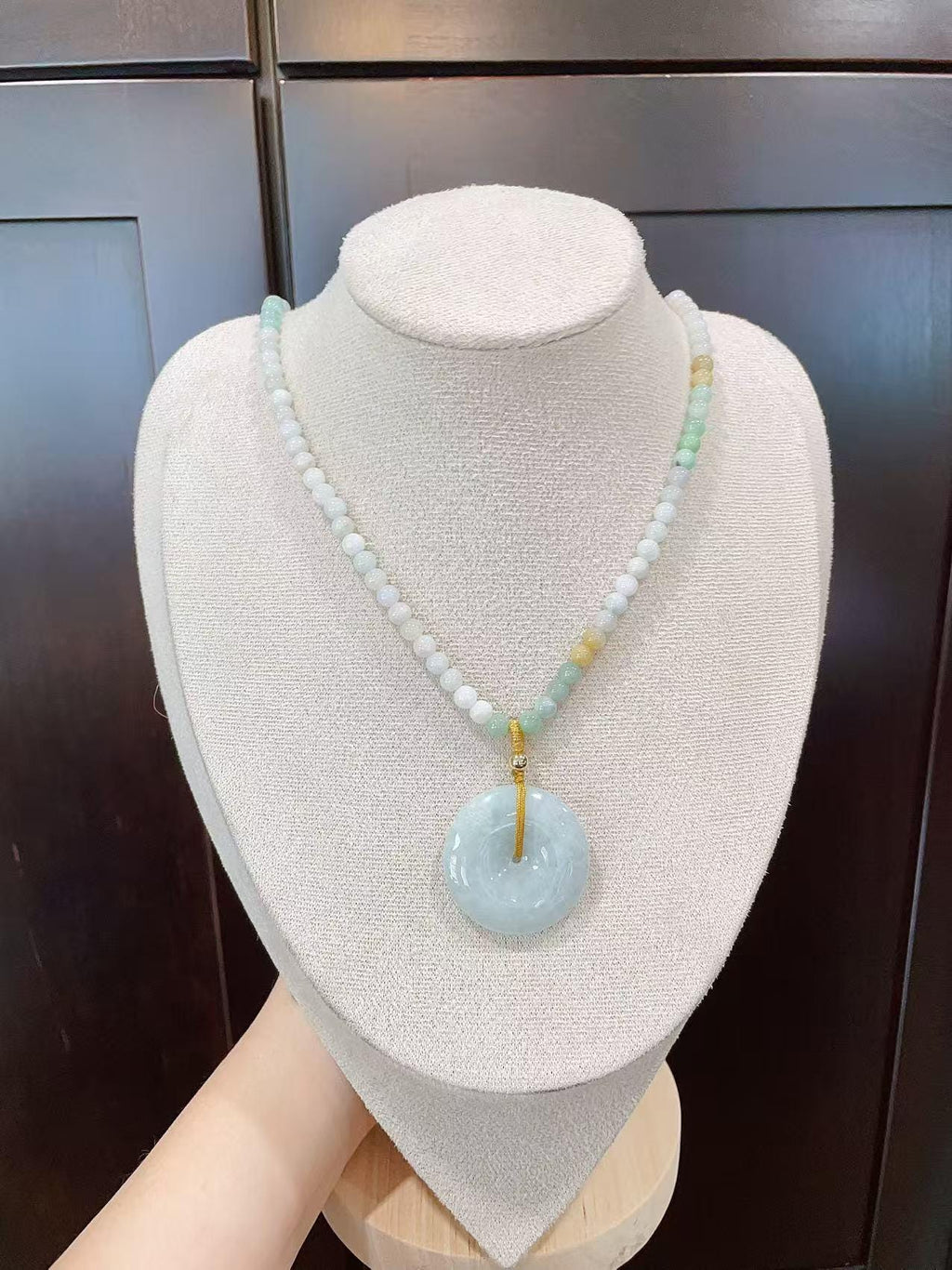Natural Jadeite Necklace ,Mint Green Donut with Multi-Color Beads,Natural Jade Gift