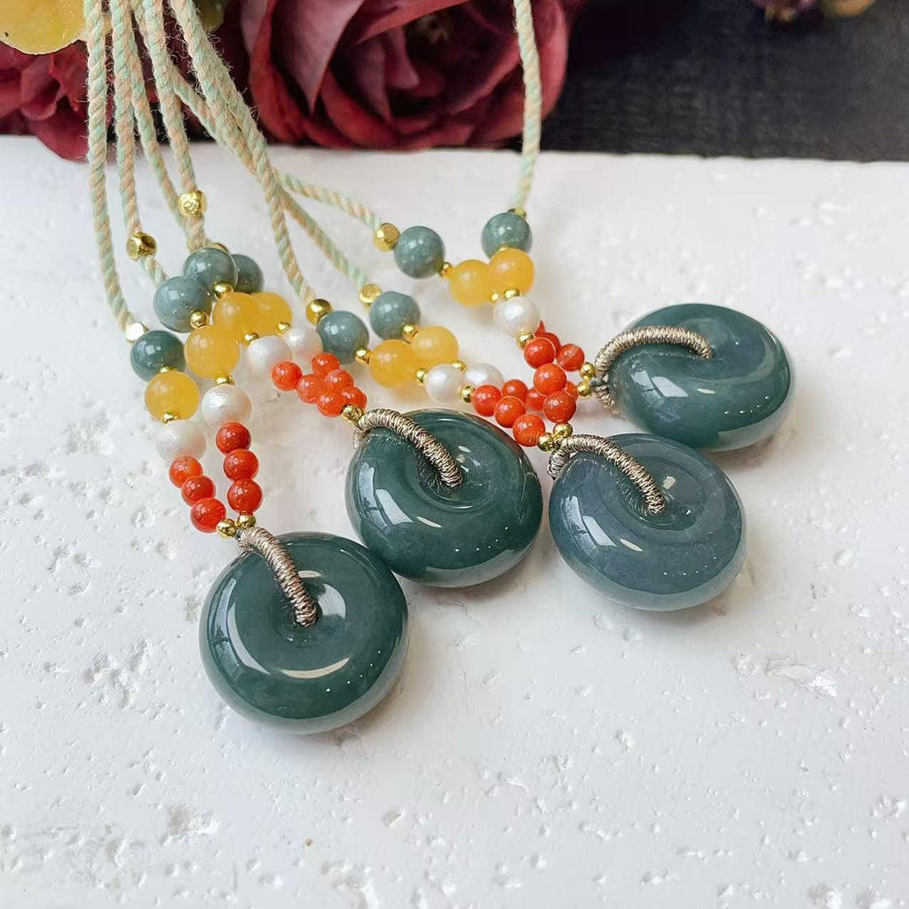 SALE! Natural Blue Jadeite Donut Pendant Necklace, Small Jade Peace Coin, Handcrafted Natural Jadeite , Minimal Jade Jewelry Gift