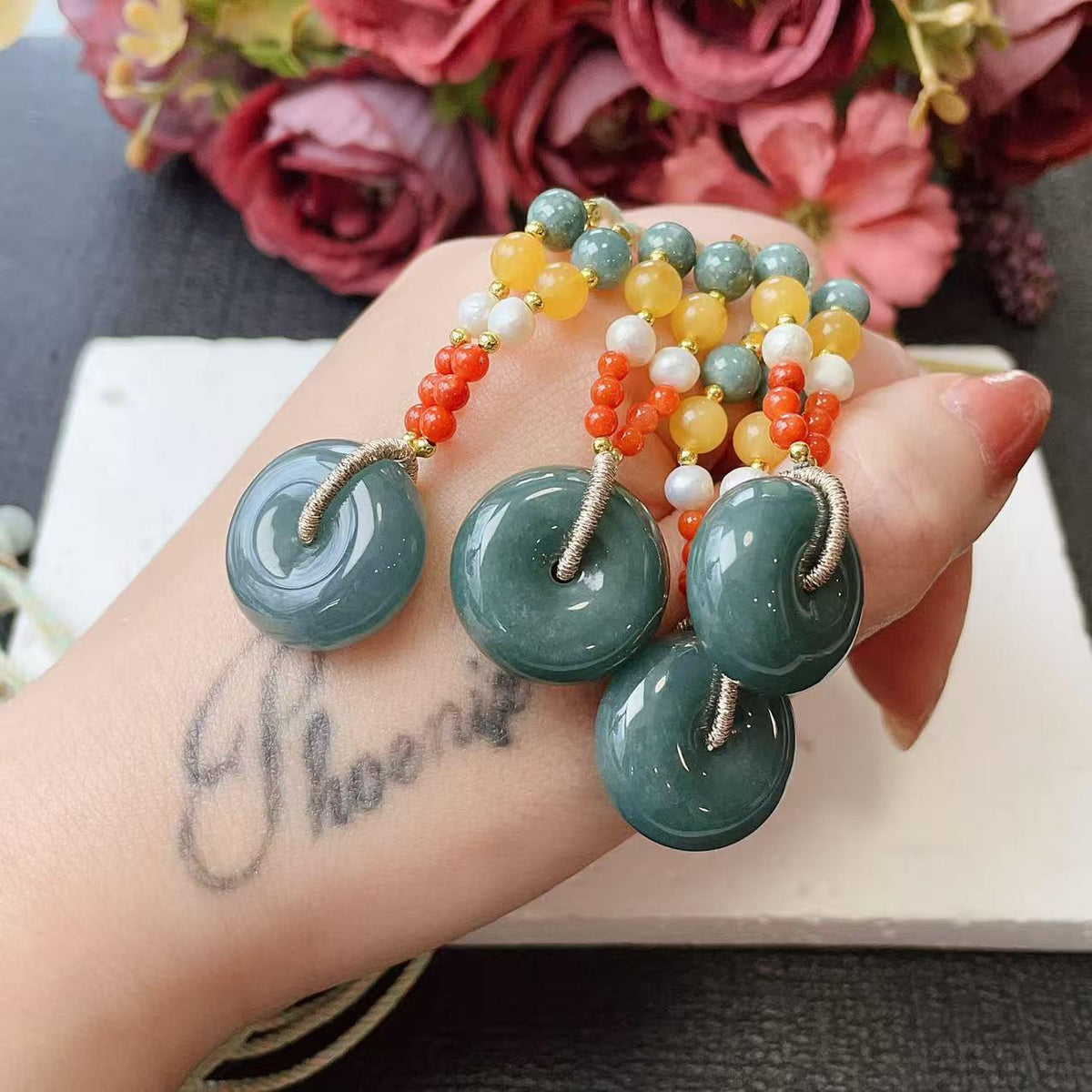 SALE! Natural Blue Jadeite Donut Pendant Necklace, Small Jade Peace Coin, Handcrafted Natural Jadeite , Minimal Jade Jewelry Gift