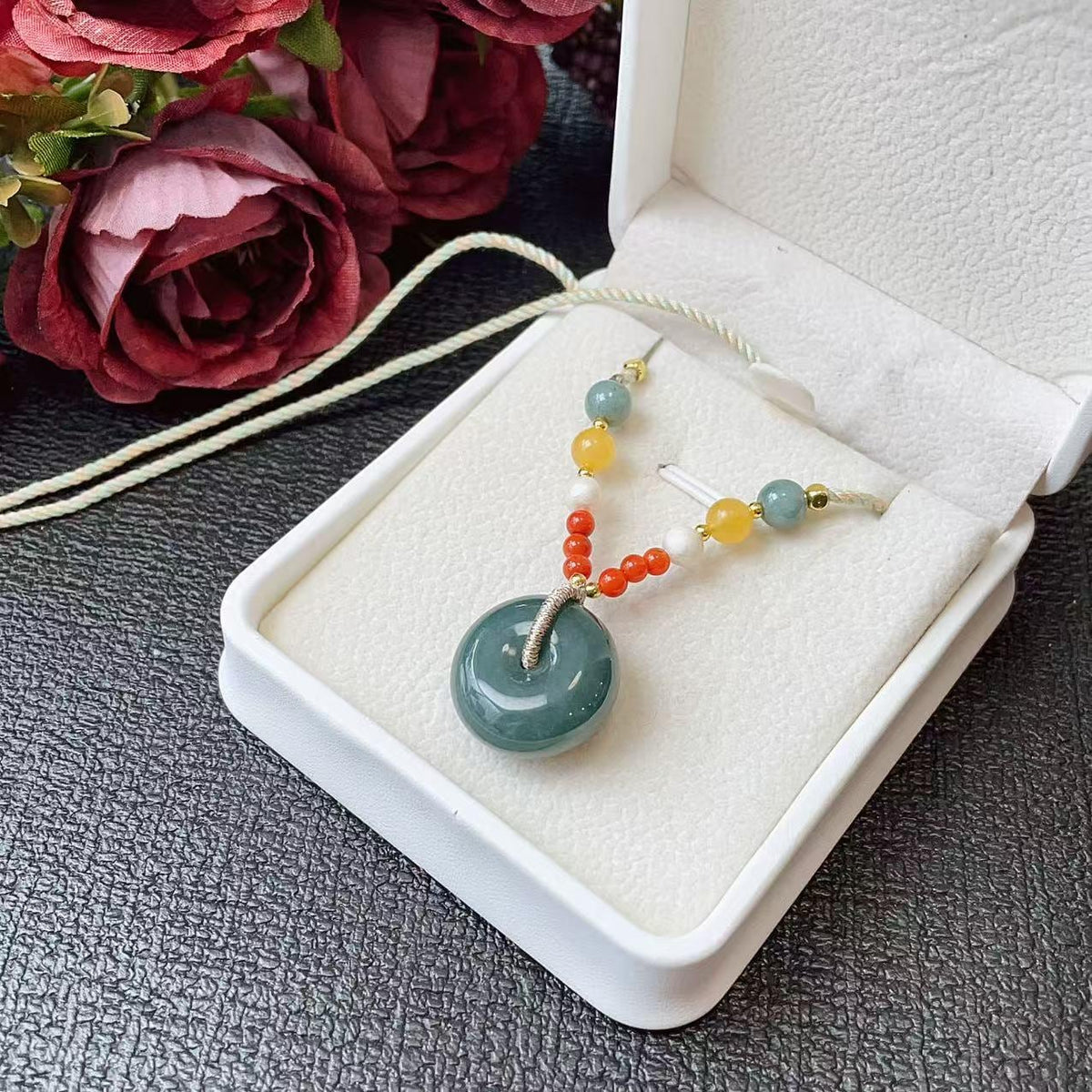 SALE! Natural Blue Jadeite Donut Pendant Necklace, Small Jade Peace Coin, Handcrafted Natural Jadeite , Minimal Jade Jewelry Gift