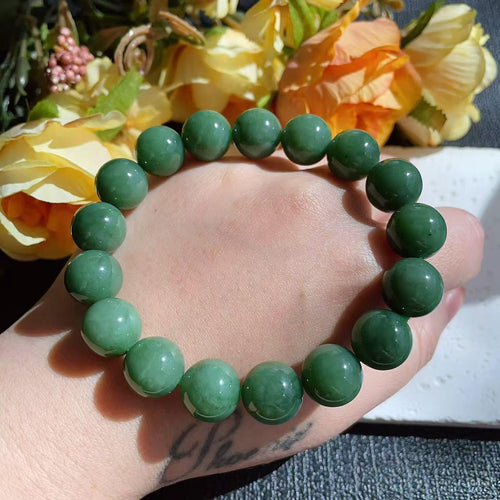 Certifeid Deep Green Jade Bracelet ,12mm Green Jade Bracelet , Natural Nephrite Beads, Minimalist Luxury Jewelry, Certified Jade Gift