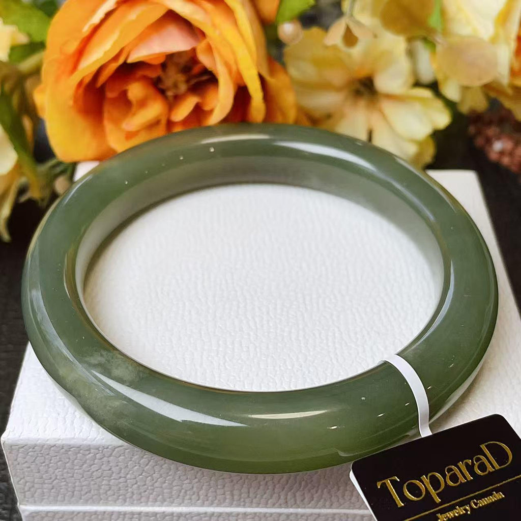 Certified Natural Green Jade Bangle , Iced Lake Green Nephrite Jade Bangle , 56.5mm Size Jade Bangle Bracelet