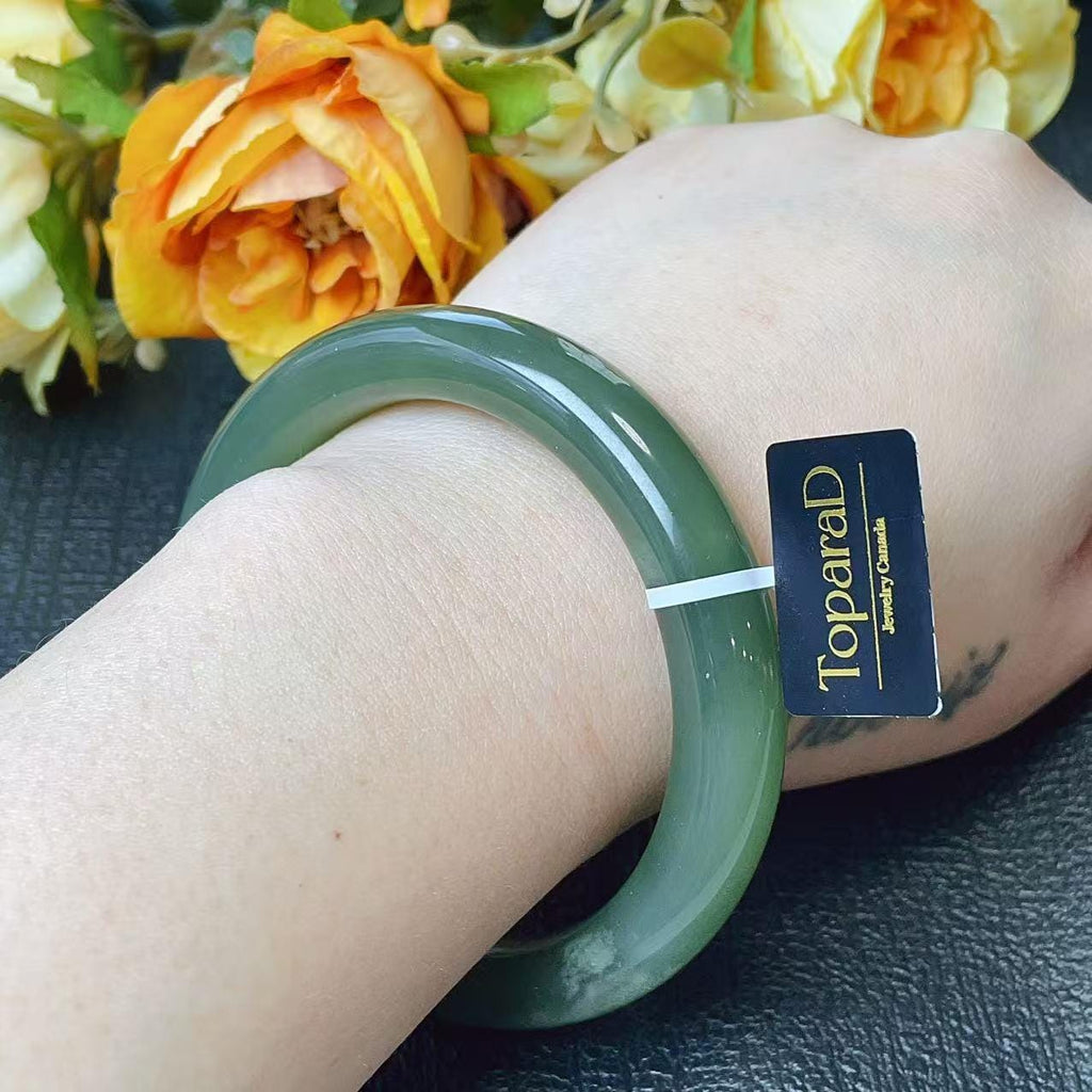 Certified Natural Green Jade Bangle , Iced Lake Green Nephrite Jade Bangle , 56.5mm Size Jade Bangle Bracelet