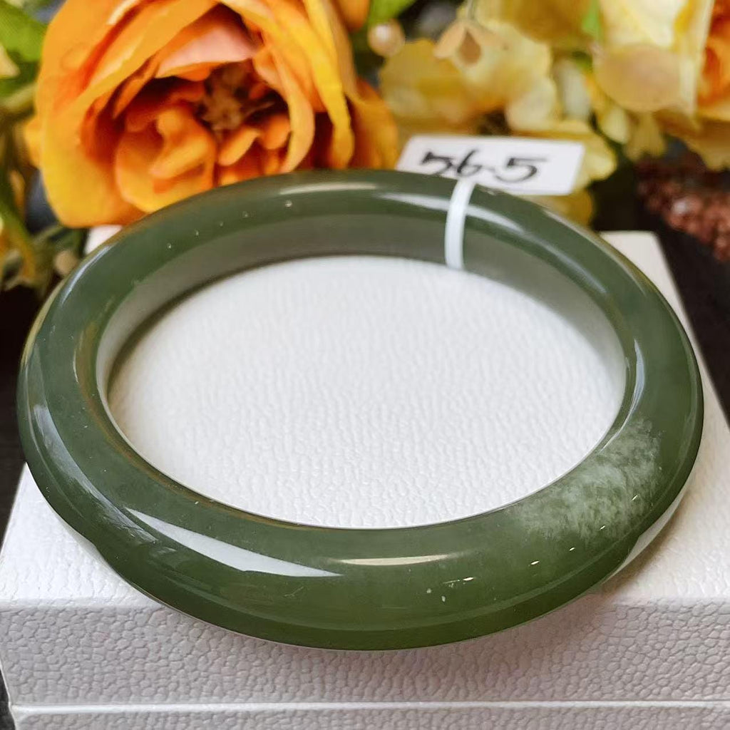 Certified Natural Green Jade Bangle , Iced Lake Green Nephrite Jade Bangle , 56.5mm Size Jade Bangle Bracelet