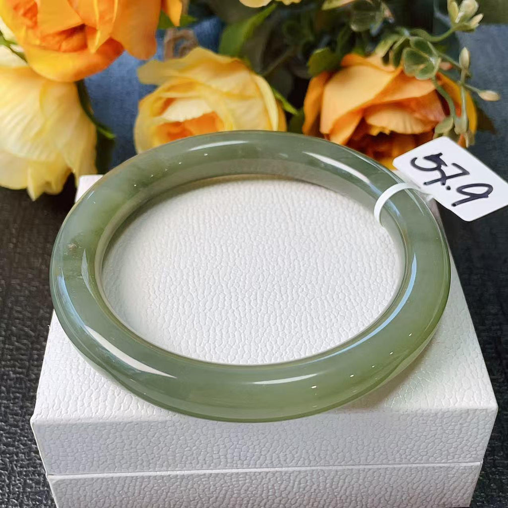 Certified Natural Green Jade Bangle , Iced Lake Green Nephrite Jade Bangle , 57-58mm Size Jade Bangle Bracelet