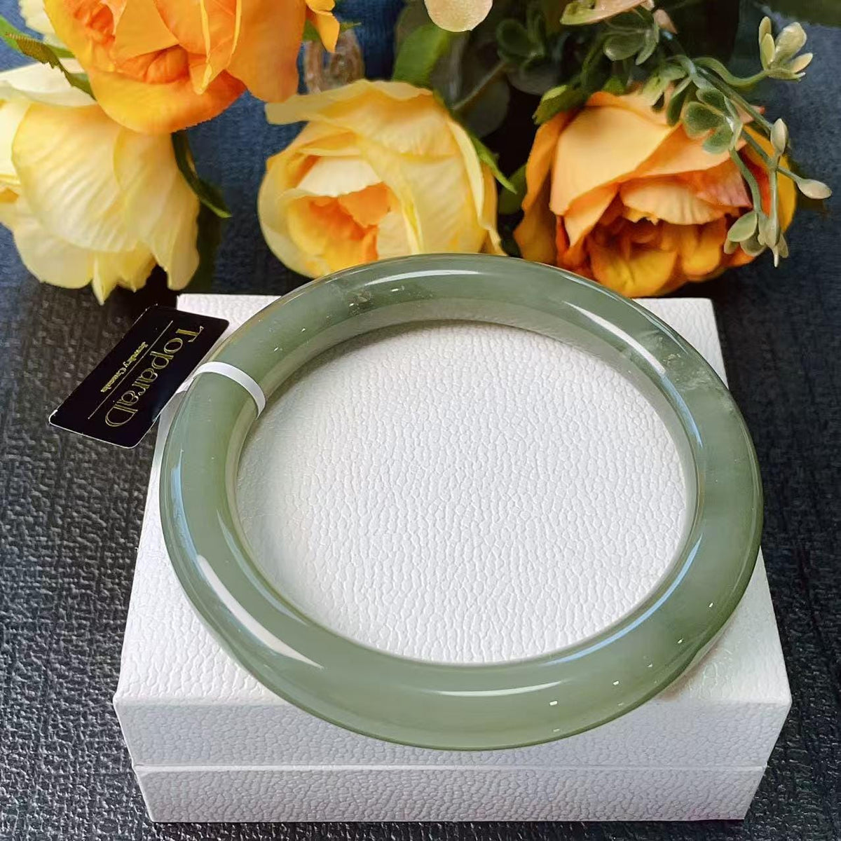 Certified Natural Green Jade Bangle , Iced Lake Green Nephrite Jade Bangle , 57-58mm Size Jade Bangle Bracelet
