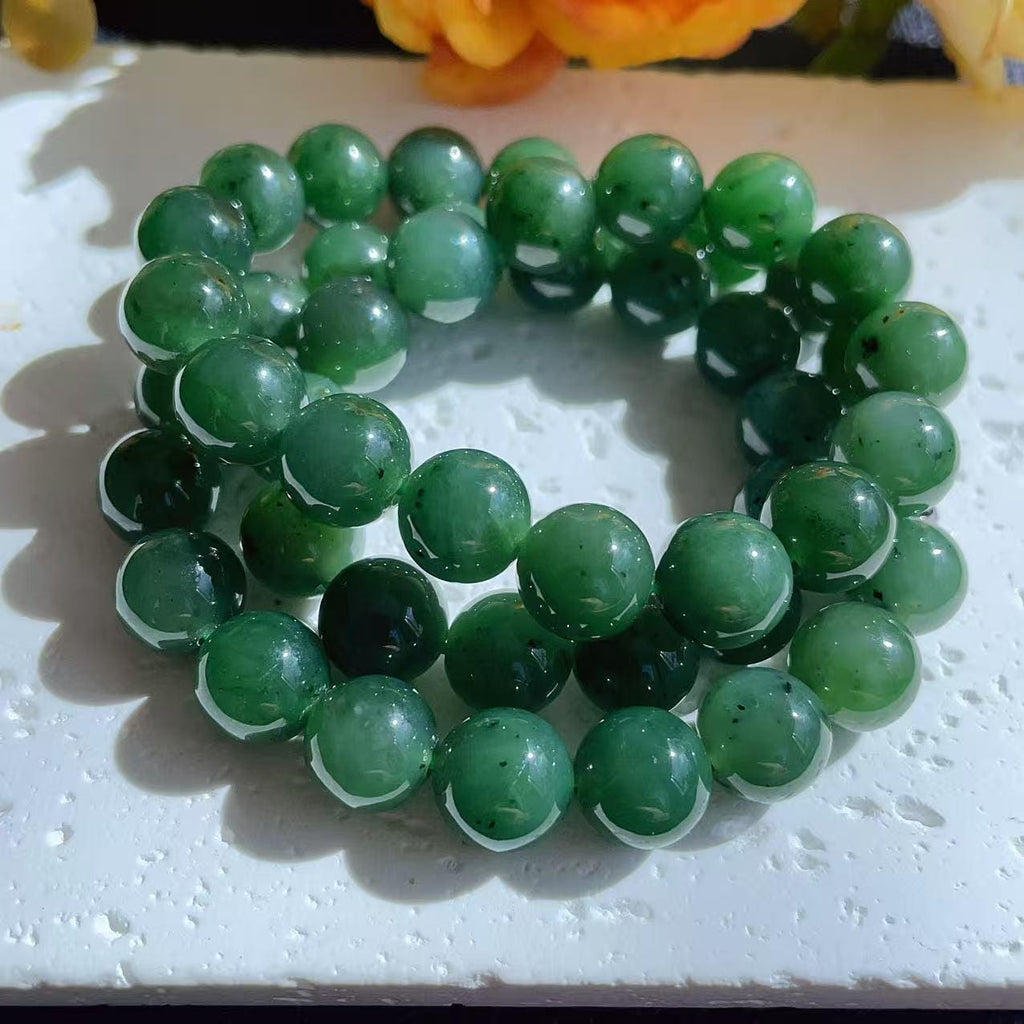 Certified Natural Green Jade 10mm Necklace, Deep Green Beaded Jade Necklace, Minimalist Jade Chain, 10mm Nephrite Green Jade