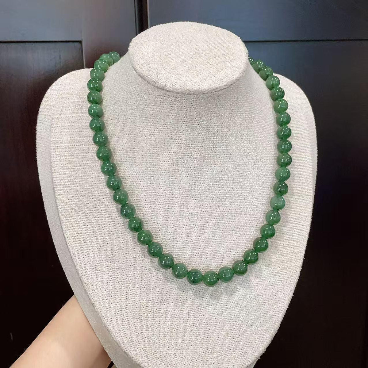 Certified Natural Green Jade 10mm Necklace, Deep Green Beaded Jade Necklace, Minimalist Jade Chain, 10mm Nephrite Green Jade