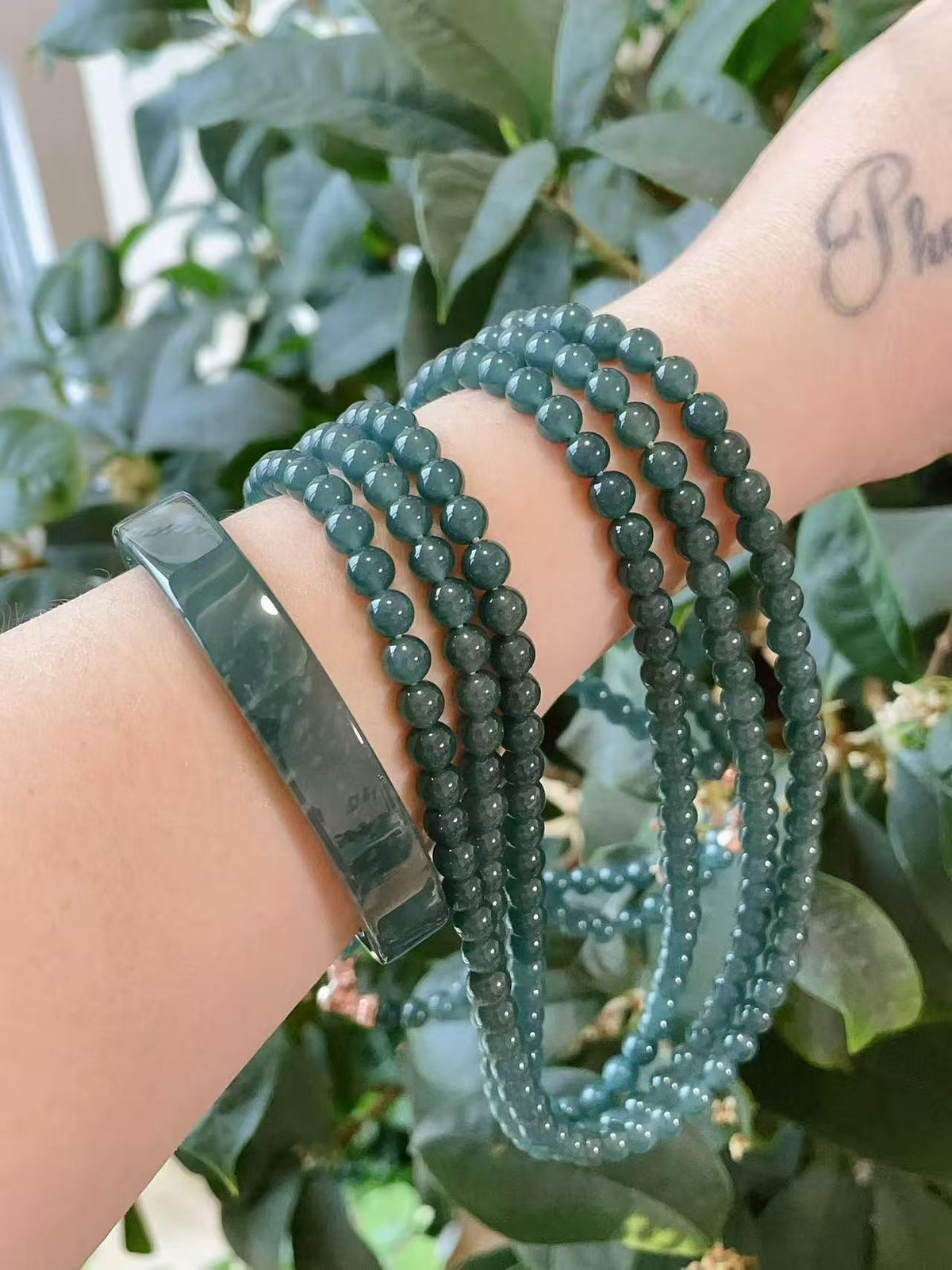 Natural Blue Water Jade Necklace ，6mm Beads 23" Long Chain， Icy Translucent Jadeite Necklace ，A Grade Jade， Gift for Her