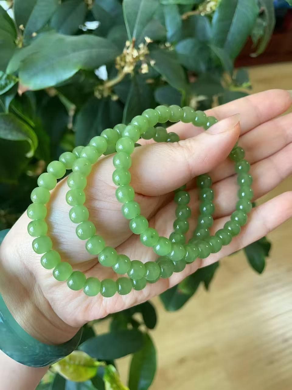 Certified Natural Green Jade Bracelet, 6-7mm Bead Bracelet , Certified Nephrite Jade Jewelry , Minimalist Jade Bracelet
