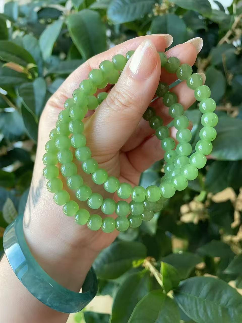 Certified Natural Green Jade Bracelet, 6-7mm Bead Bracelet , Certified Nephrite Jade Jewelry , Minimalist Jade Bracelet