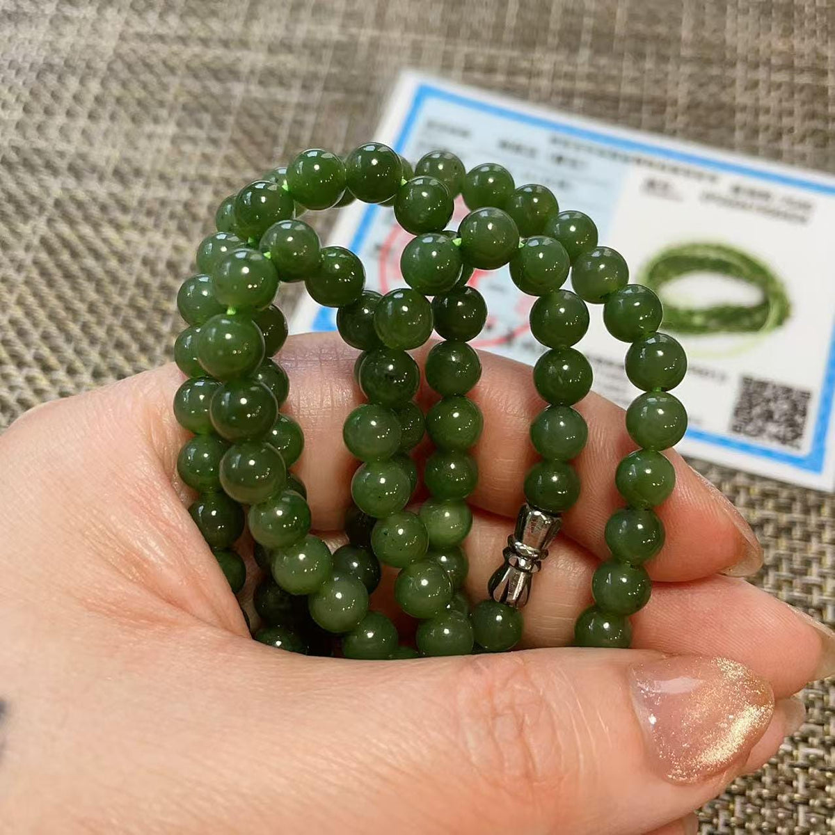 Certified Natural Moss Green Jade Bead Necklace , 6mm Beaded Long Chain 25” Length, Real Green Jade, Nephrite Jade Necklace, Minimalist Jade
