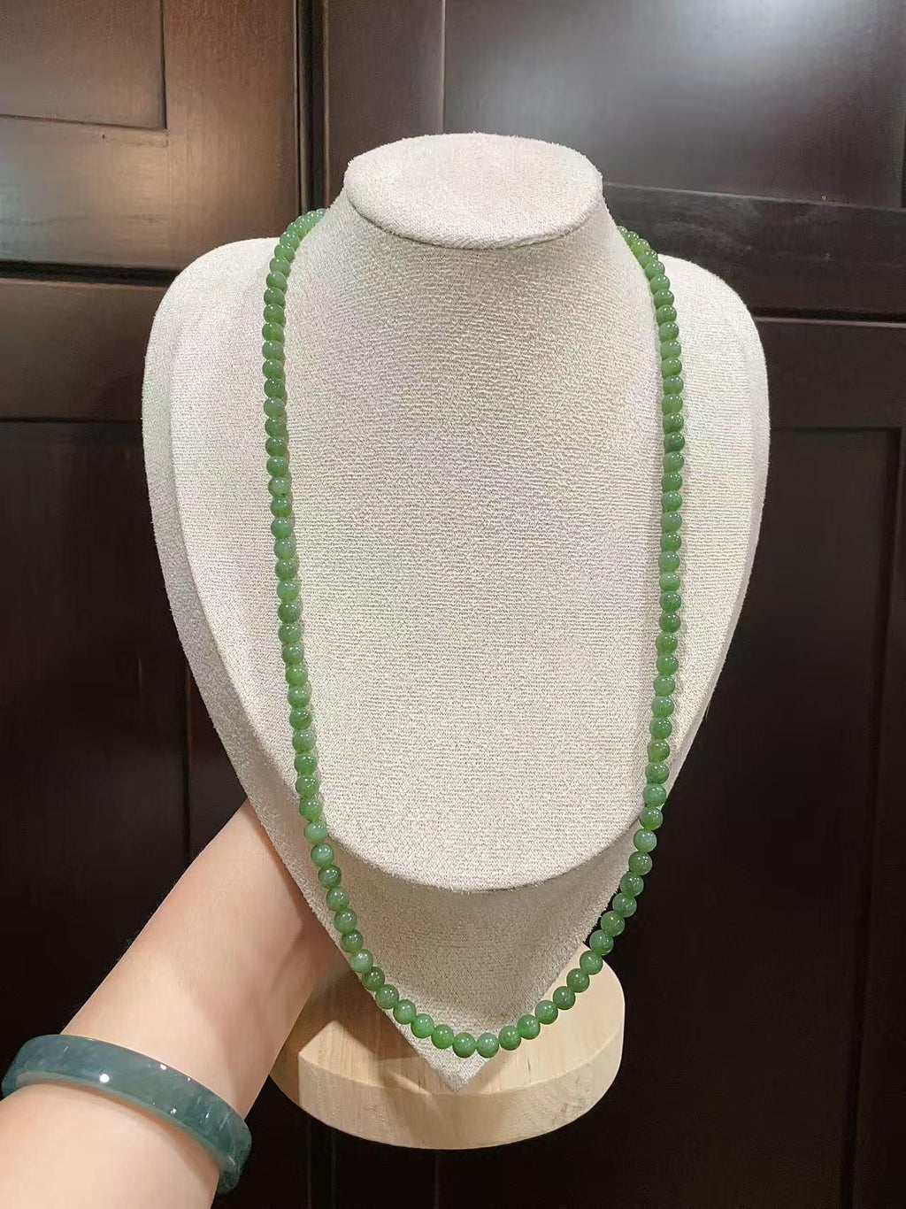 Certified Natural Moss Green Jade Bead Necklace , 6mm Beaded Long Chain 25” Length, Real Green Jade, Nephrite Jade Necklace, Minimalist Jade