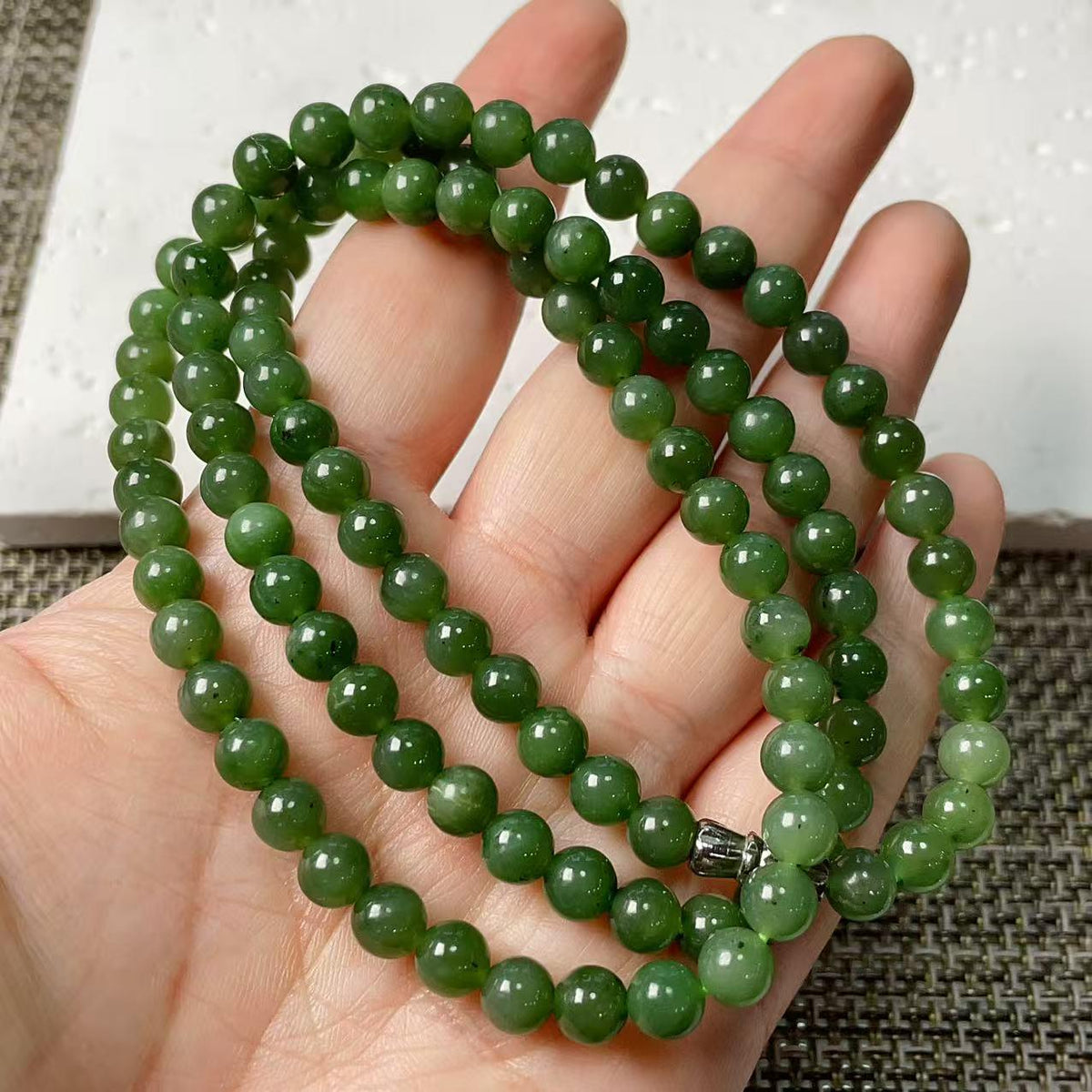 Certified Natural Moss Green Jade Bead Necklace , 6mm Beaded Long Chain 25” Length, Real Green Jade, Nephrite Jade Necklace, Minimalist Jade