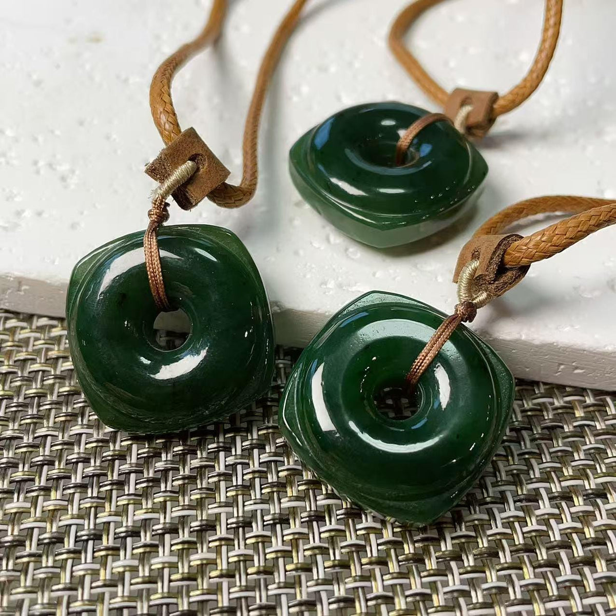 Certified Natural Jade Square Donut Pendant Necklace, Deep Green Jade Pendent , Handmade Natural Nephrite Jade Gift, Minimalist Jade