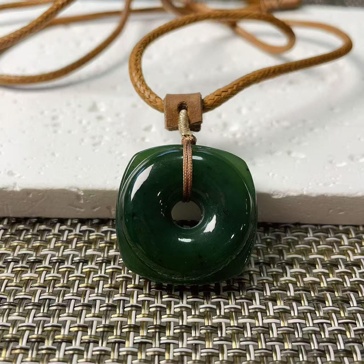 Certified Natural Jade Square Donut Pendant Necklace, Deep Green Jade Pendent , Handmade Natural Nephrite Jade Gift, Minimalist Jade