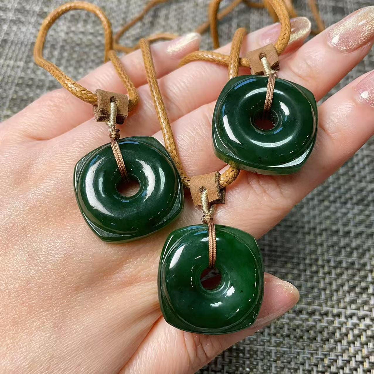Certified Natural Jade Square Donut Pendant Necklace, Deep Green Jade Pendent , Handmade Natural Nephrite Jade Gift, Minimalist Jade
