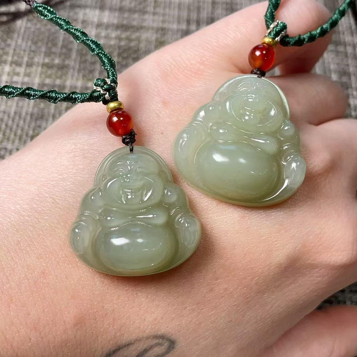 Natural Icy Spring Water Jade Buddha Pendant , Certified Hand-Carved Nephrite Jade Laughing Buddha Necklace, One of a Kind, Jade Jewelry