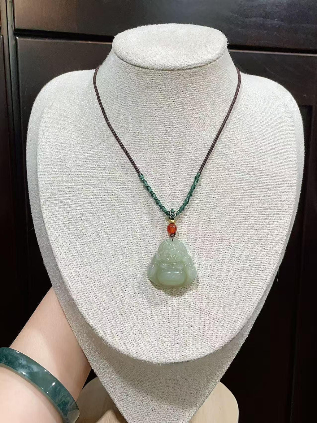 Natural Icy Spring Water Jade Buddha Pendant , Certified Hand-Carved Nephrite Jade Laughing Buddha Necklace, One of a Kind, Jade Jewelry