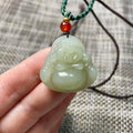 Natural Icy Spring Water Jade Buddha Pendant , Certified Hand-Carved Nephrite Jade Laughing Buddha Necklace, One of a Kind, Jade Jewelry