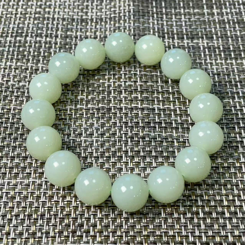 Certified Natural Light Peppermint Green Nephrite Jade Bracelet , 11.5-12mm Round Beads , Certified Jade Bracelet, Soft Mint Green Jade