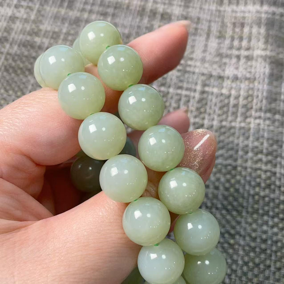 Certified Natural Light Peppermint Green Nephrite Jade Bracelet , 11.5-12mm Round Beads , Certified Jade Bracelet, Soft Mint Green Jade