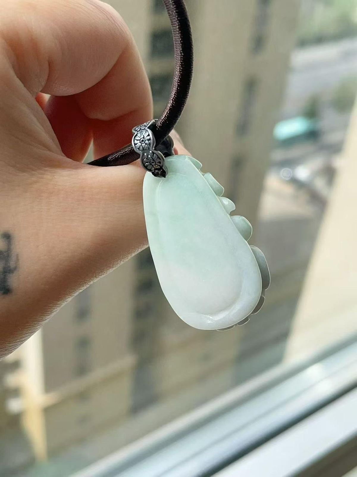 Certified Natural Blue Jadeite Flower Pendent, Large Jadeite Pendent Necklace, Handmade Jade Pendent, Natural Jadeite Jewelry Gift