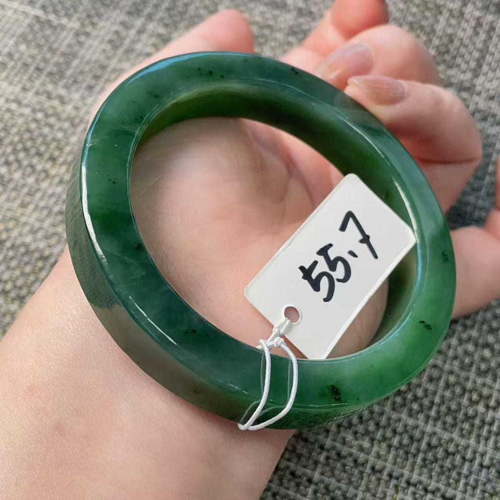 Certified Natural Jade Bangle, 55.7mm Size Minimalist Bangle Bracelet, Deep Green Square Cut Jade Bangle, Real Green Jade Bangle