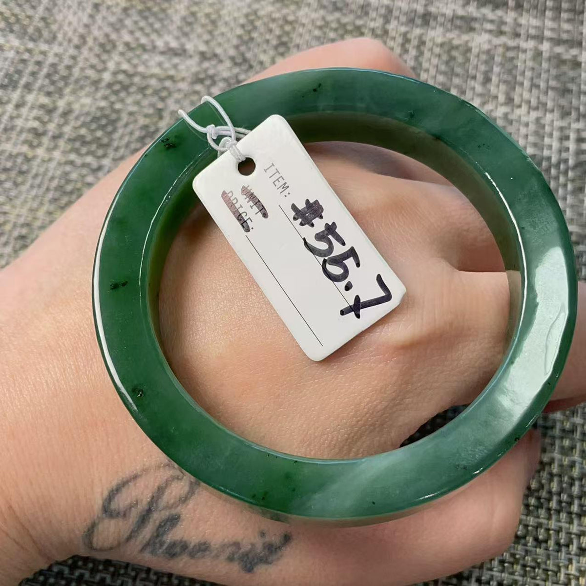 Certified Natural Jade Bangle, 55.7mm Size Minimalist Bangle Bracelet, Deep Green Square Cut Jade Bangle, Real Green Jade Bangle