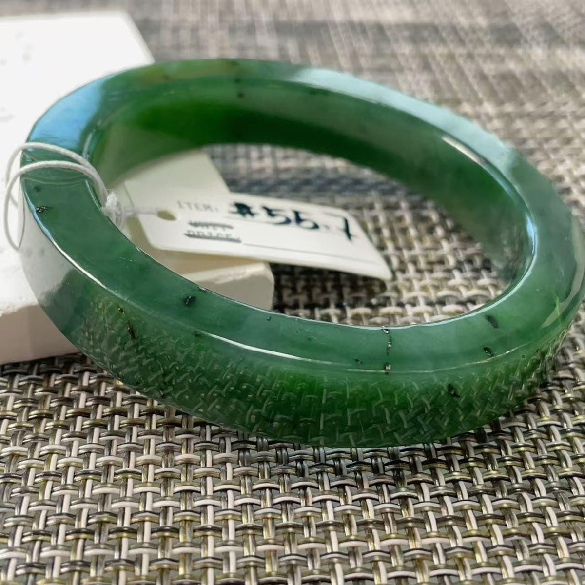 Certified Natural Jade Bangle, 55.7mm Size Minimalist Bangle Bracelet, Deep Green Square Cut Jade Bangle, Real Green Jade Bangle