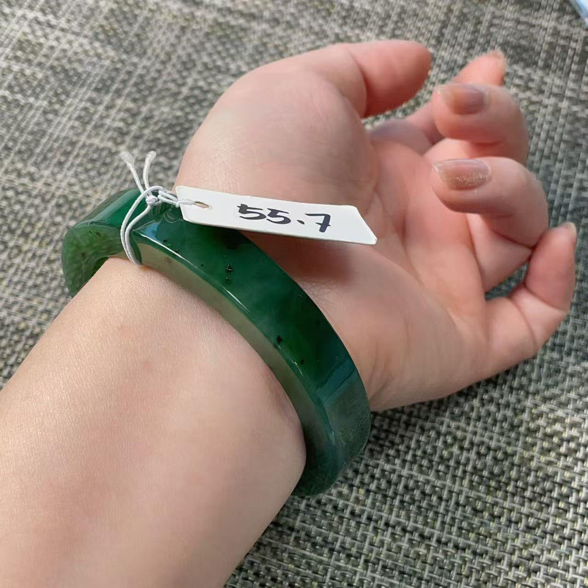 Certified Natural Jade Bangle, 55.7mm Size Minimalist Bangle Bracelet, Deep Green Square Cut Jade Bangle, Real Green Jade Bangle