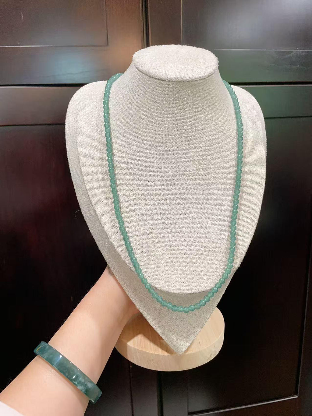 Certified Natural Blue Jadeite Necklace, 5mm Beads 23" Long Chain，Slim Icy Translucent Jadeite Necklace ，Minimalist Jade Gift for Her