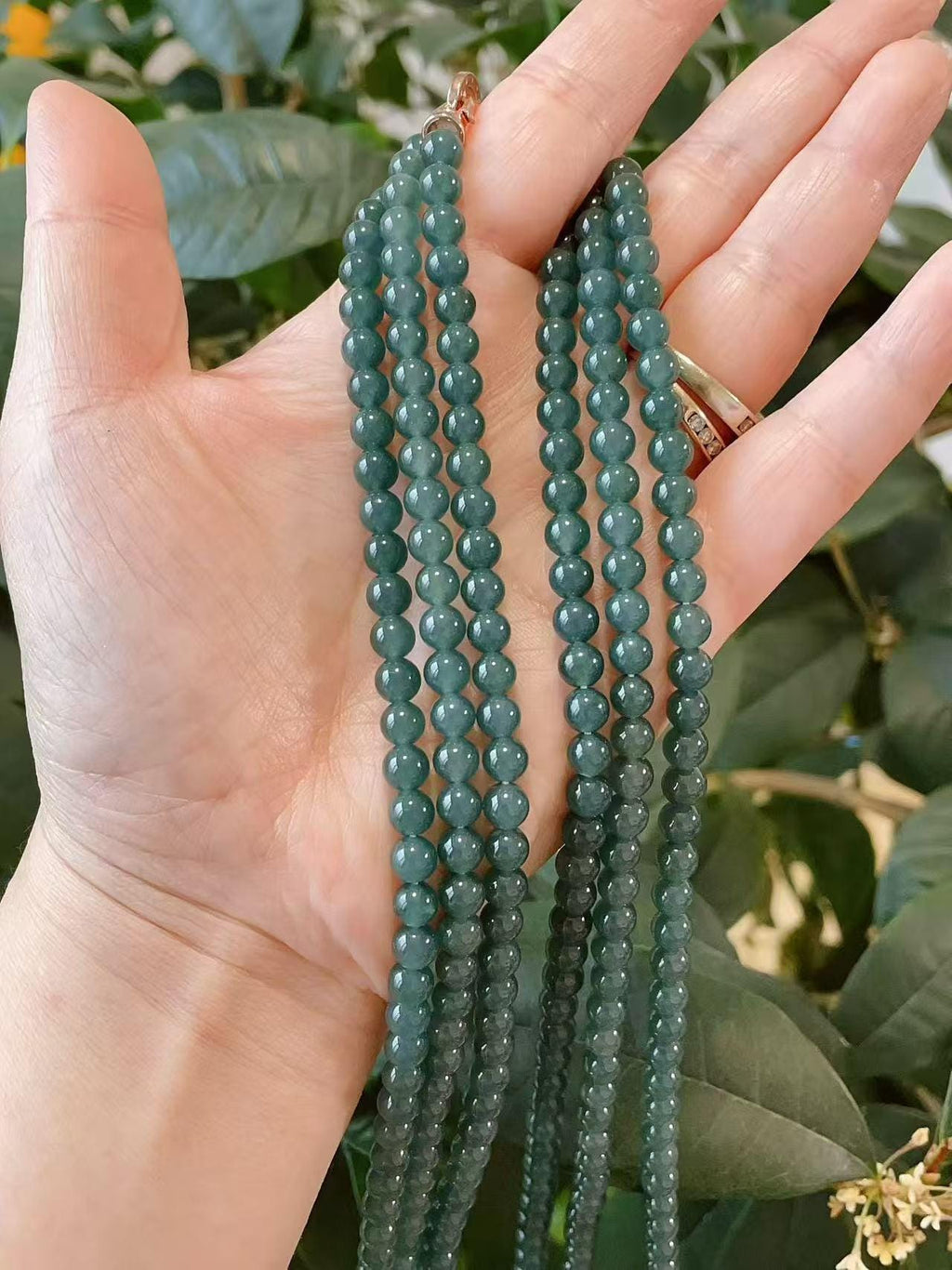 Natural Blue Water Jade Necklace ，6mm Beads 23" Long Chain， Icy Translucent Jadeite Necklace ，A Grade Jade， Gift for Her