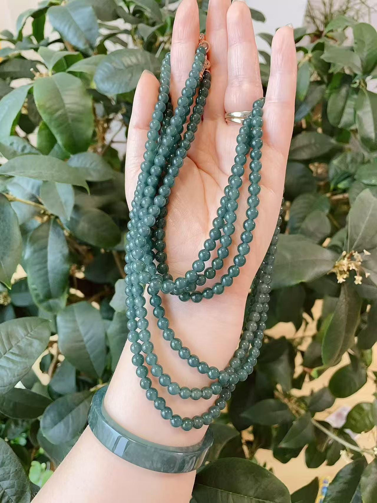 Natural Blue Water Jade Necklace ，6mm Beads 23" Long Chain， Icy Translucent Jadeite Necklace ，A Grade Jade， Gift for Her