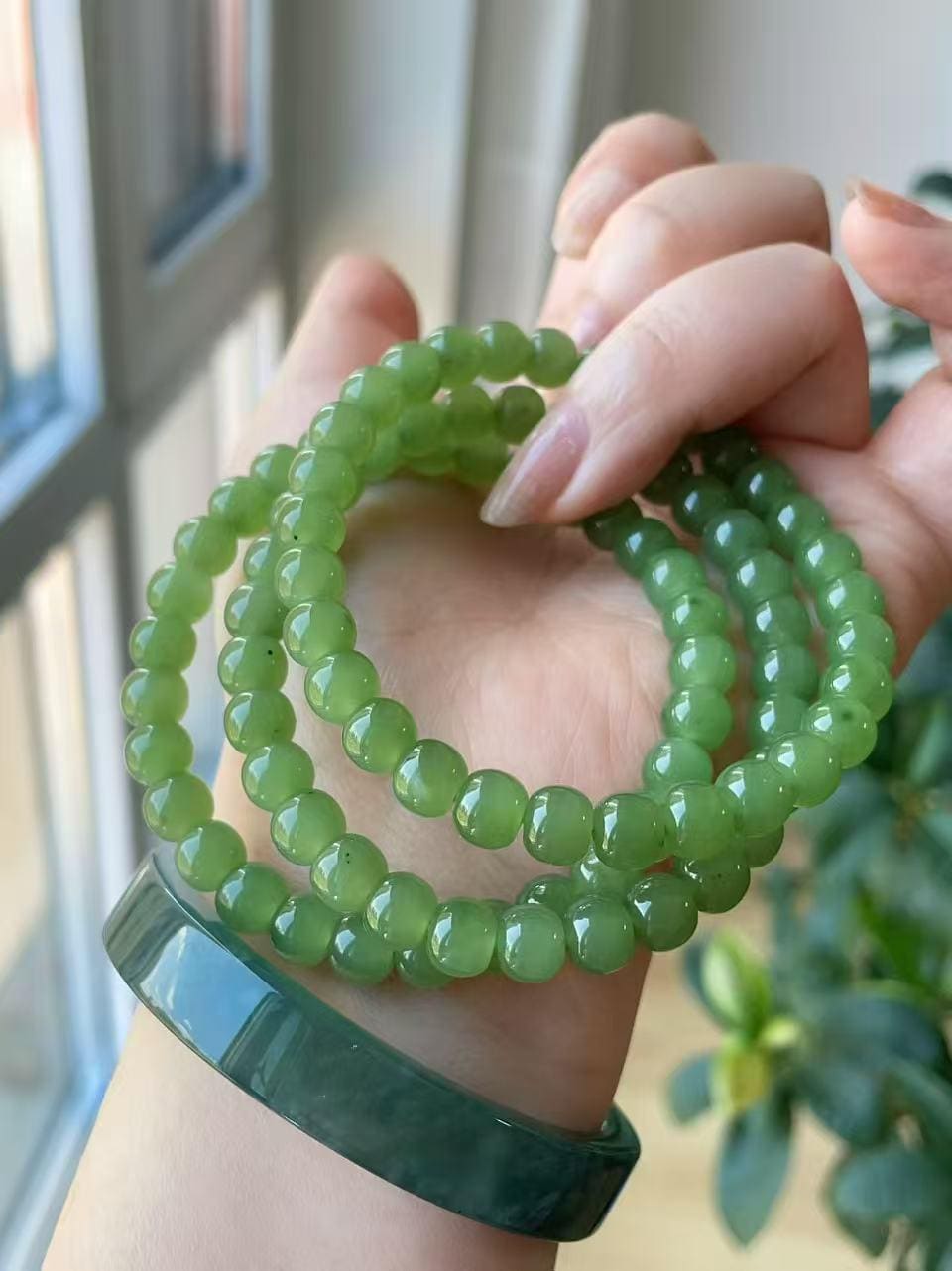 Certified Natural Green Jade Bracelet, 6-7mm Bead Bracelet , Certified Nephrite Jade Jewelry , Minimalist Jade Bracelet