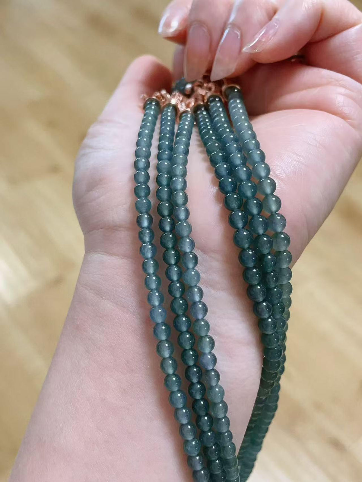 Natural Blue Jadeite Necklace ，4mm Beads 23" Long Chain，Slim Icy Translucent Jadeite Necklace ，A Grade Jade，Minimalist Jade Gift for Her