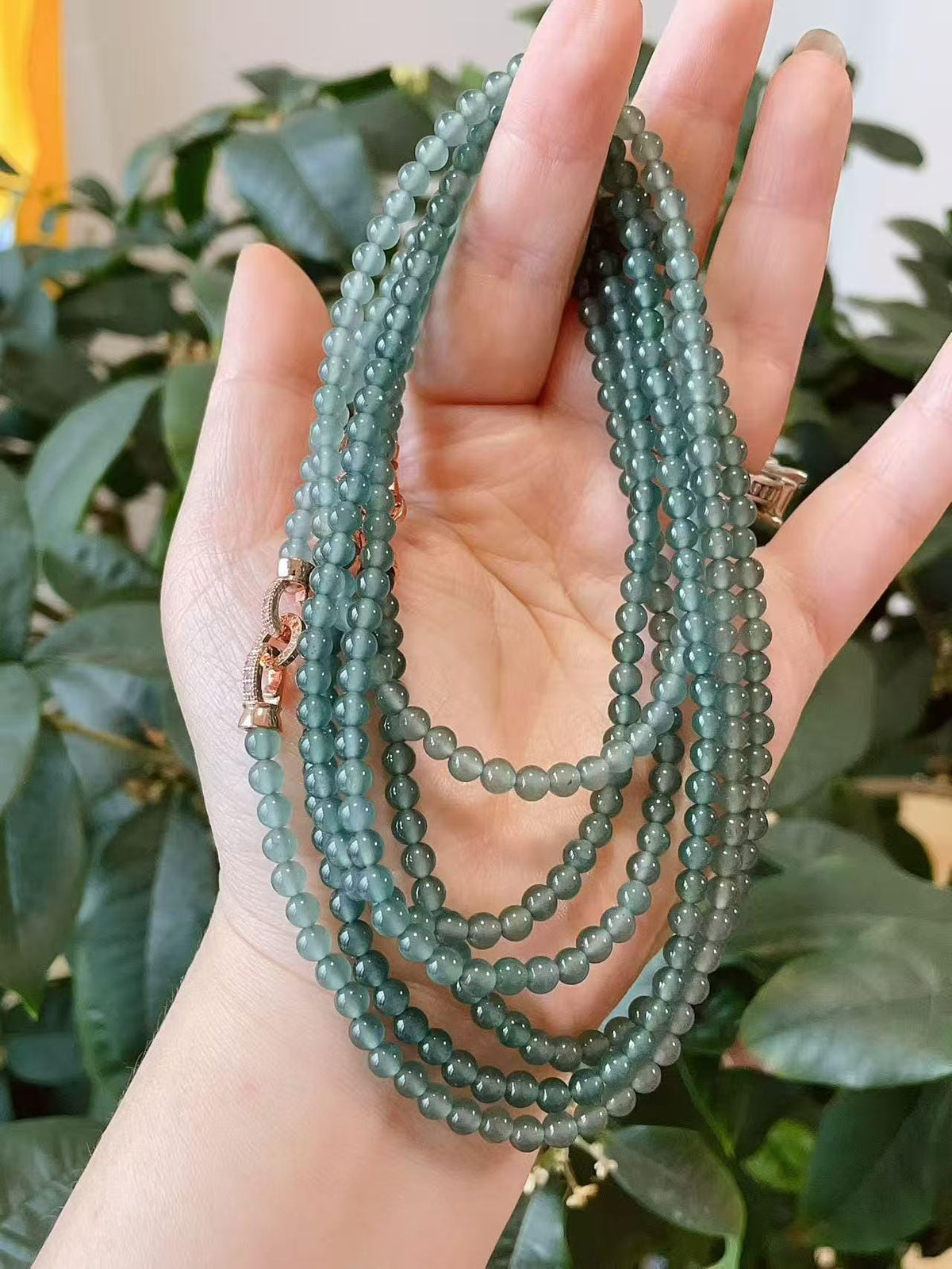 Natural Blue Jadeite Necklace ，4mm Beads 23" Long Chain，Slim Icy Translucent Jadeite Necklace ，A Grade Jade，Minimalist Jade Gift for Her