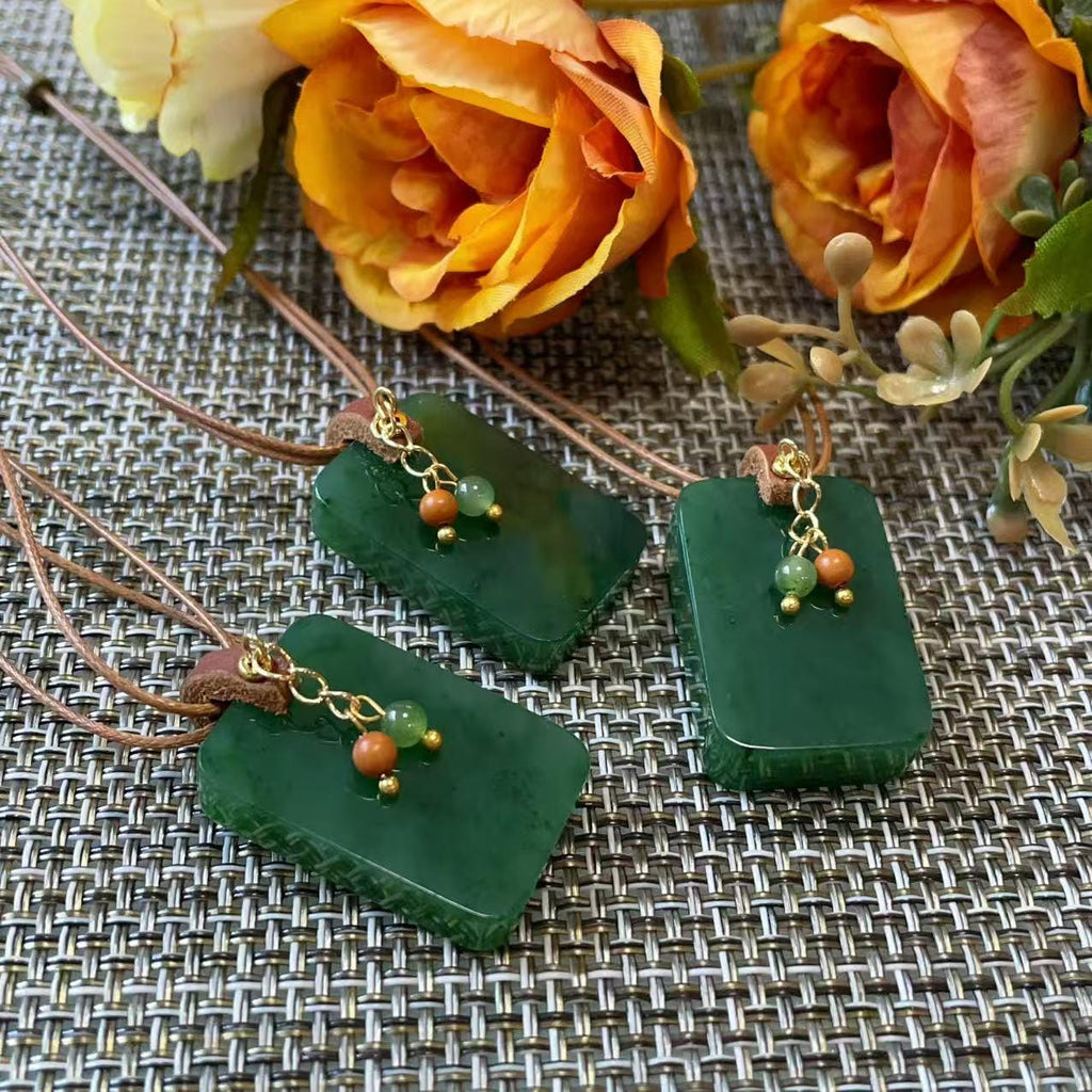 Certified Natural Jade Square Pendant Necklace, Deep Green Jade Pendent , Handmade Natural Nephrite Jade Gift, Minimalist Jade Tag Necklace