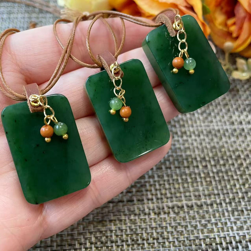Certified Natural Jade Square Pendant Necklace, Deep Green Jade Pendent , Handmade Natural Nephrite Jade Gift, Minimalist Jade Tag Necklace