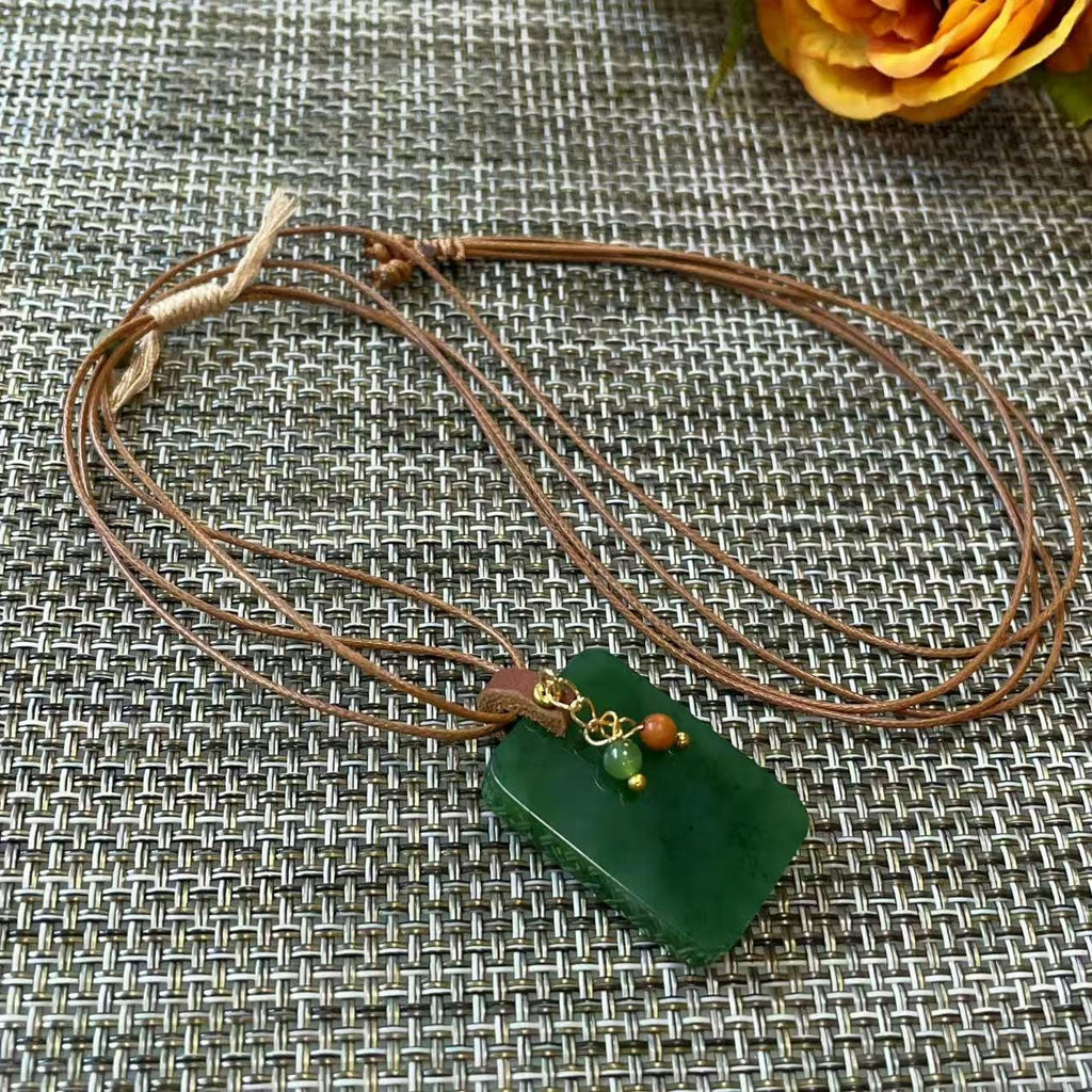 Certified Natural Jade Square Pendant Necklace, Deep Green Jade Pendent , Handmade Natural Nephrite Jade Gift, Minimalist Jade Tag Necklace