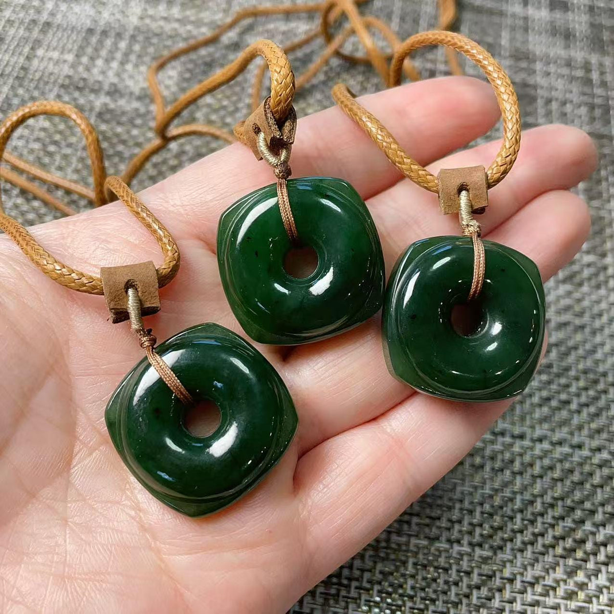 Certified Natural Jade Square Donut Pendant Necklace, Deep Green Jade Pendent , Handmade Natural Nephrite Jade Gift, Minimalist Jade