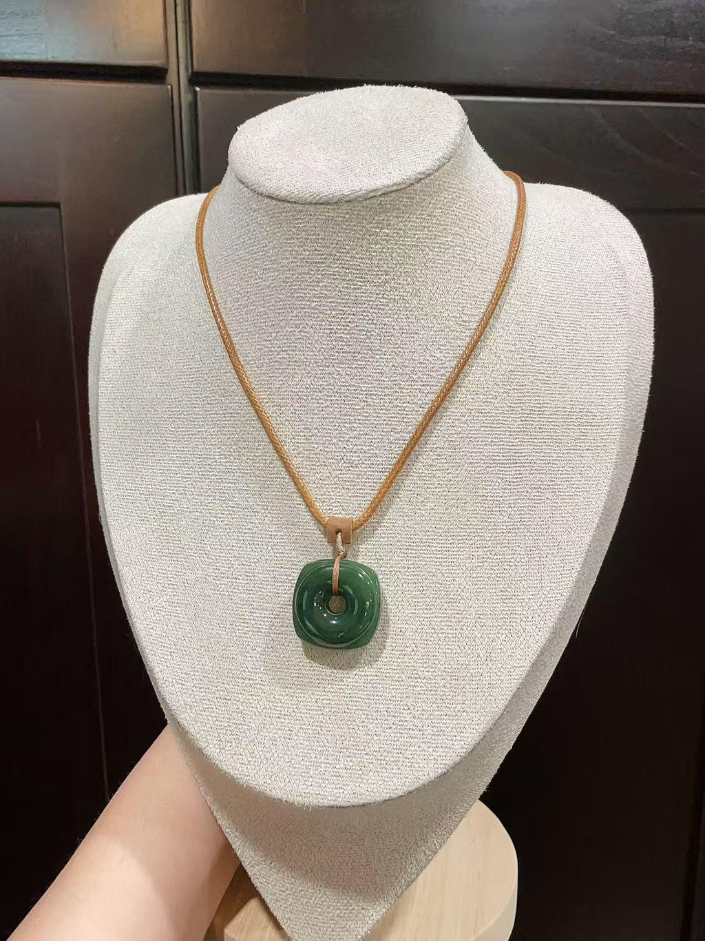 Certified Natural Jade Square Donut Pendant Necklace, Deep Green Jade Pendent , Handmade Natural Nephrite Jade Gift, Minimalist Jade