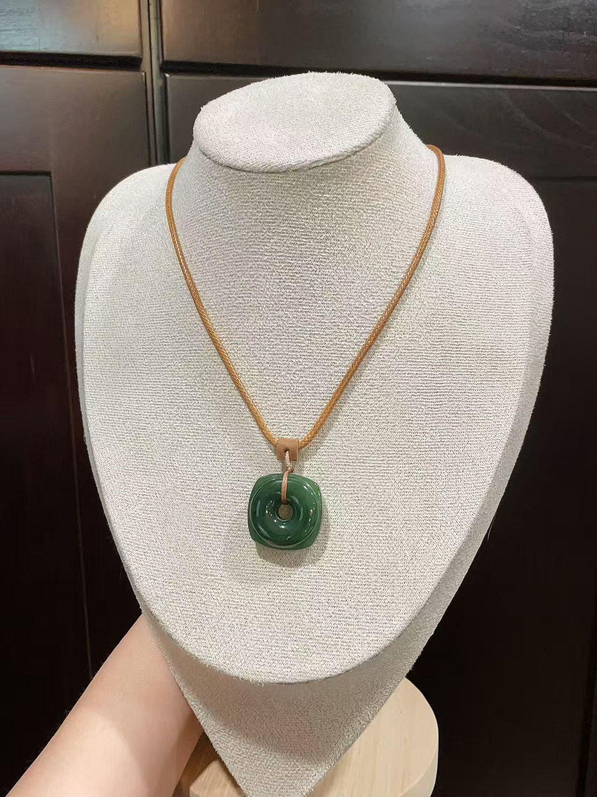Certified Natural Jade Square Donut Pendant Necklace, Deep Green Jade Pendent , Handmade Natural Nephrite Jade Gift, Minimalist Jade